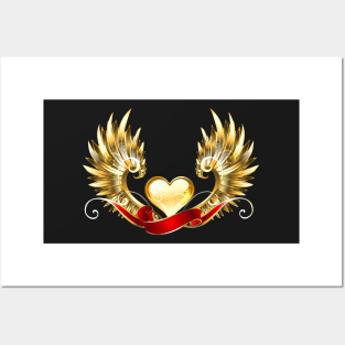 Golden heart with golden wings Posters and Art